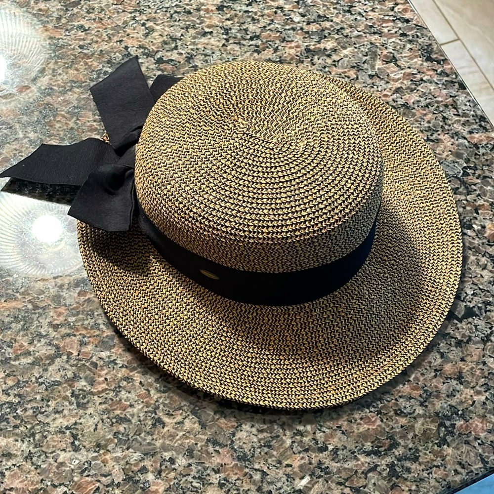 NWOT Scala Beautiful Brown Woven Black Trim Sun Hat